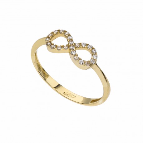 18K geltono aukso žiedas su poliruotais baltais cirkoniais moterims