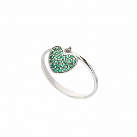 18K baltā zelta gredzens ar pulētiem zaļiem cirkoniem sievietēm
