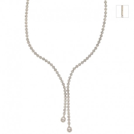 White gold 18k shiny, with white cubic zirconia woman necklace