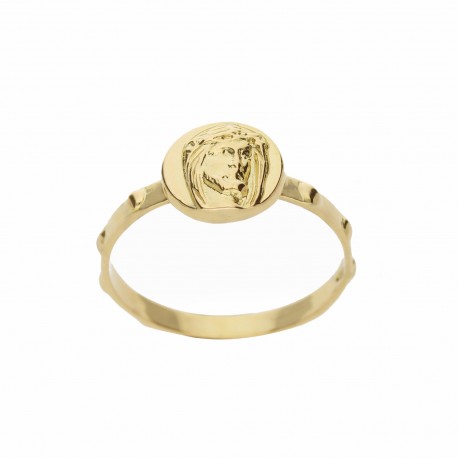 Uniszex 18 K sárga arany gyűrű Jézus arcával