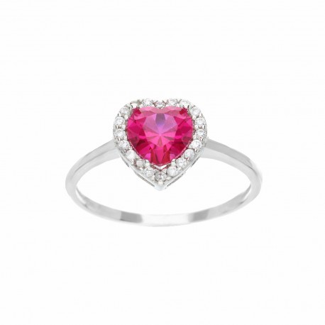 White Gold 18k Solitaire with Red Stone Women Ring