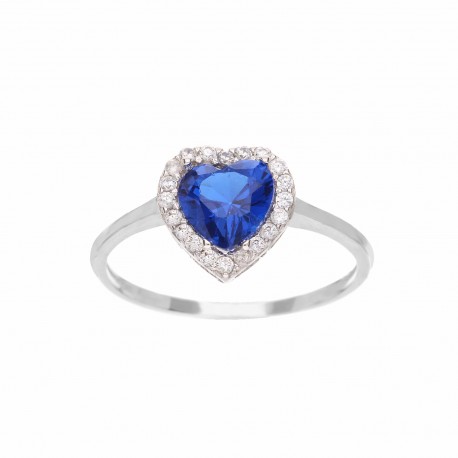 Πασιέντζα δαχτυλίδι από λευκό χρυσό 18 καρατίων με μπλε πέτρα σε σχήμα καρδιάς