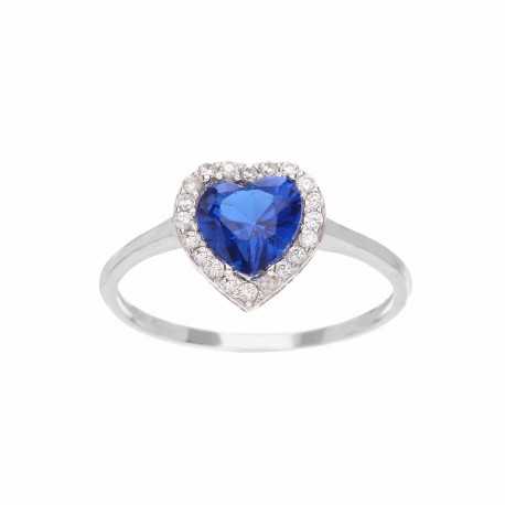 Solitaire ring van 18k witgoud met blauwe hartvormige steen