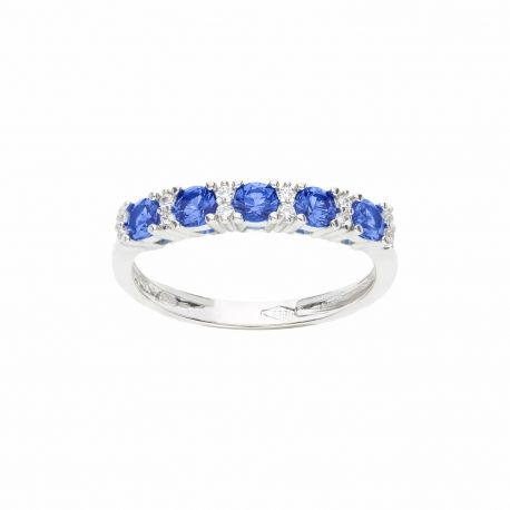 Bague en or blanc 18 carats avec zircons bleus et blancs pour femme