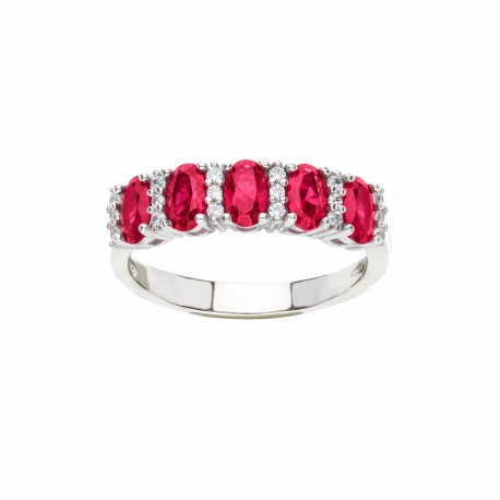 White Gold 18k Veretta Type with White and Red Cubic Zirconia Women Ring