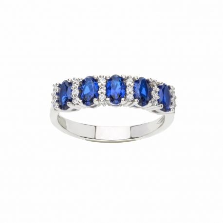 Bague en or blanc 18 carats avec zircons bleus et blancs pour femme