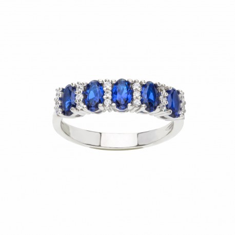 White Gold 18k Veretta Type with White and Blue Cubic Zirconia Women Ring