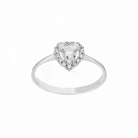 Solitärring aus 18 Karat Weißgold mit weißen herzförmigen Zirkonen