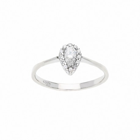 White Gold 18k Solitaire with White Cubic Zirconia Women Ring