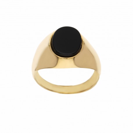 Ανδρικό ροζ δαχτυλίδι από κίτρινο χρυσό 18 καρατίων με Onyx