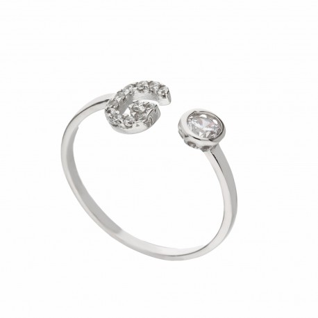 White Gold 18k with White Cubic Zirconia Adjustable Women Ring