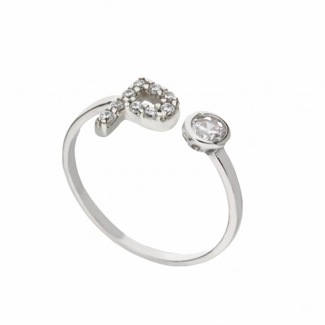 White Gold 18k with White Cubic Zirconia Adjustable Women Ring
