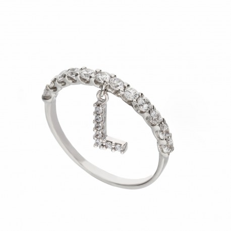 White Gold 18k with Dangling Letter L Ring