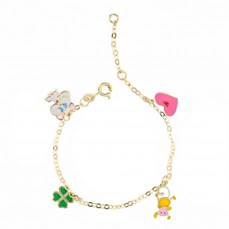 Pulseira infantil em ouro amarelo de 18 K com elementos esmaltados