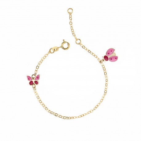 Yellow Gold 18 K with Enamelled Elements Baby Girl Bracelet