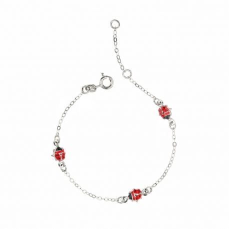 Bracelet avec coccinelles émaillées en or blanc 18 carats pour enfant