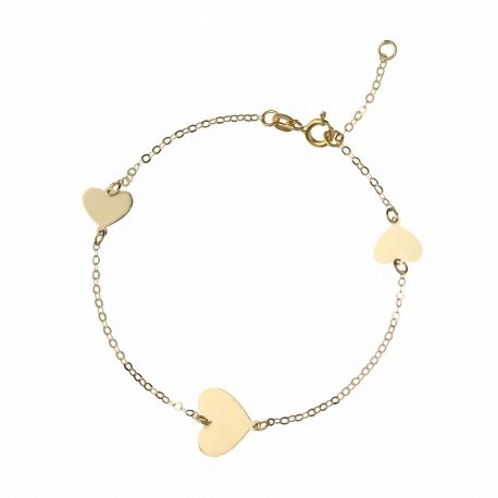 Bracelet en or jaune 18 carats avec cœurs pour femme