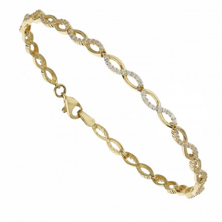 Bracelet en or jaune 18 carats avec zircons blancs pour femme