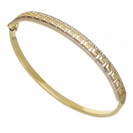 Bracelet rigide en or jaune et blanc 18 carats avec zircons blancs pour femme