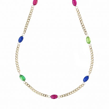 Collana in Oro Giallo 18 Carati con Pietre Colorate da Donna
