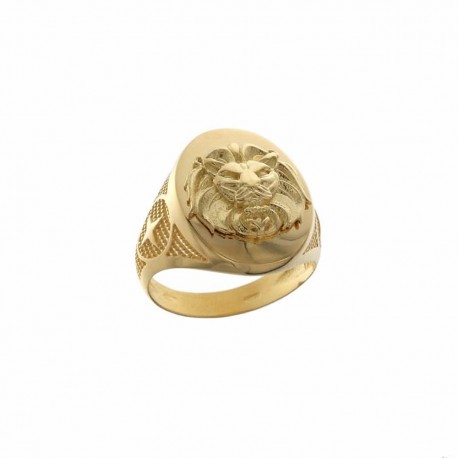 Inel oval din aur galben 18 Kt 750/1000 cu leu pentru barbati