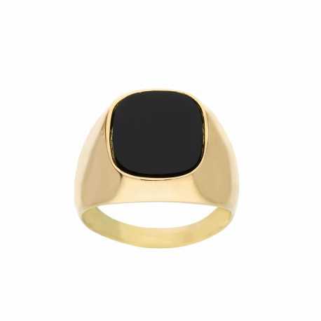 Prsten s černým kamenem z 18K žlutého zlata pro muže