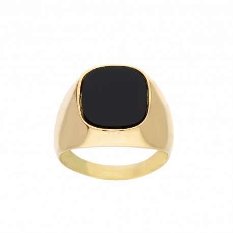 Ring met zwarte steen in 18K geel goud voor heren