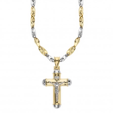 Collier croix pour hommes en or bicolore 18 carats