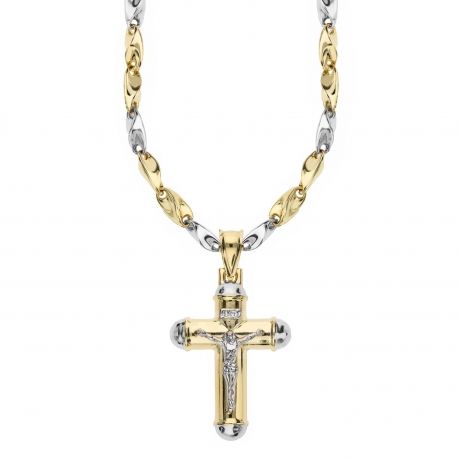 Heren kruisketting in 18K tweekleurig goud