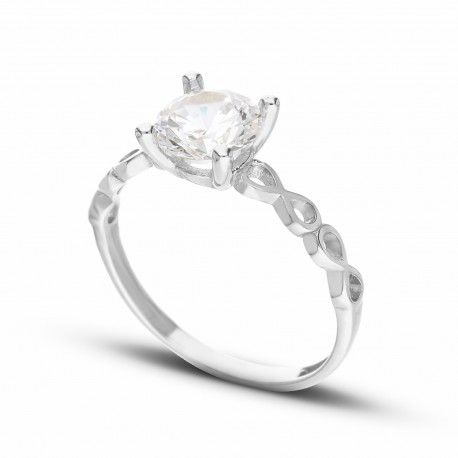 Solitérní prsten z 18K bílého zlata s bílými zirkony