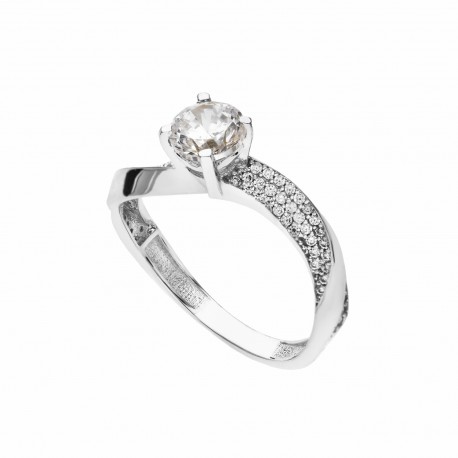 White Gold 18k Solitaire with White Cubic Zirconia Women Ring