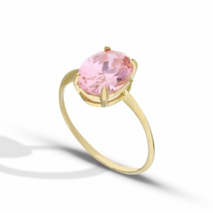 18k gult guld ring med rosa...