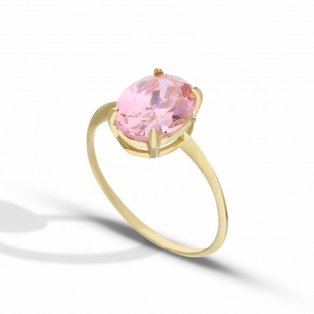 18 k gult gull ring med rosa stein for kvinner
