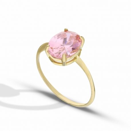 Yellow Gold 18k with Pink Stone Woman Ring