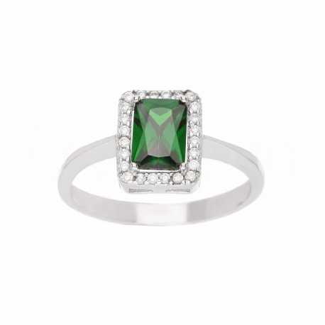 Δαχτυλίδι από λευκό χρυσό 18 καρατίων με πράσινη πέτρα και λευκά ζιργκόν για γυναίκες