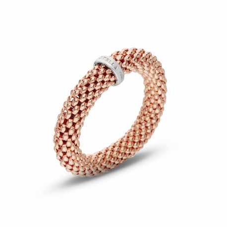 Еластичен дамски пръстен от бяло и розово злато 18 карата