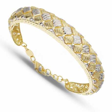 Bracelet rigide en or jaune et blanc 18 carats pour femme
