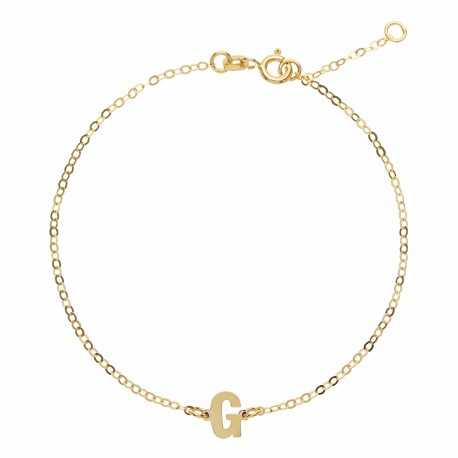 Bracelet en or jaune 18 carats avec initiale polie pour femme