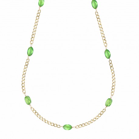 18 K gul guld halskæde med grønne sten til kvinder