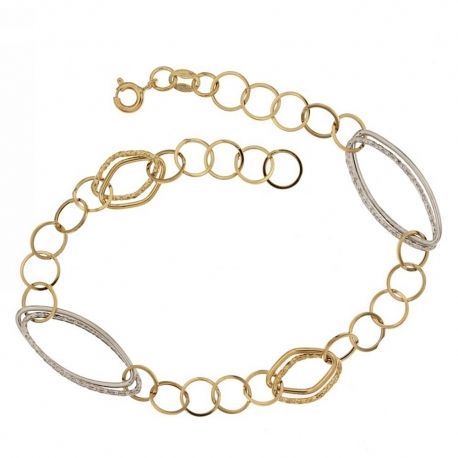 Bracciale in oro giallo e bianco 18 Kt 750/1000 a catena lucida e martellata