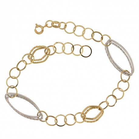 Bracelet en or jaune et blanc 18 Kt 750/1000 avec chaîne polie et martelée