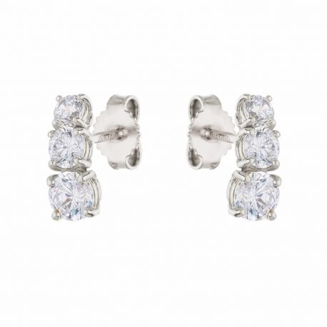 Boucles d'oreilles Trilogie en or blanc 18 carats avec zircons blancs