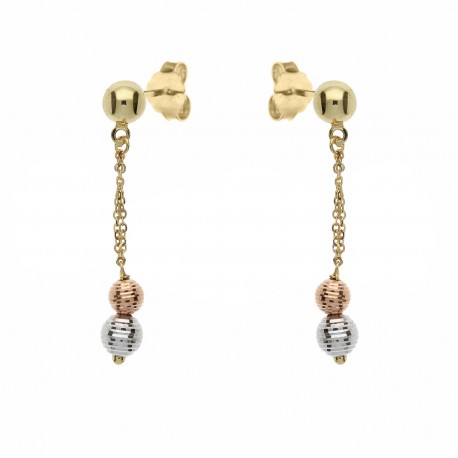 Boucles d'oreilles pendantes avec sphères de diamants en or 18 carats