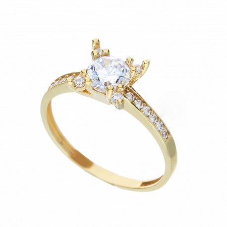 Yellow Gold 18k with White Cubic Zirconia Solitaire Ring