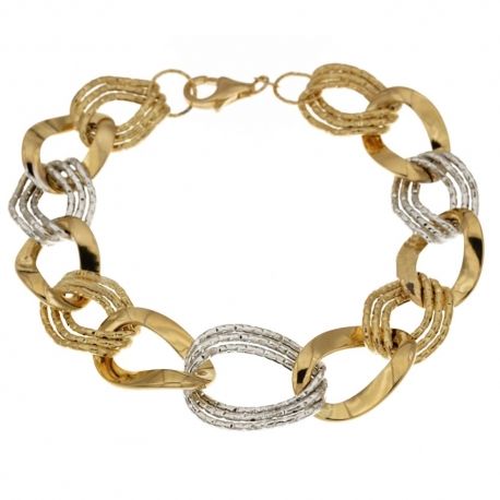 Bracciale in oro bianco e giallo 18 Kt 750/1000 lucido e martellato da donna