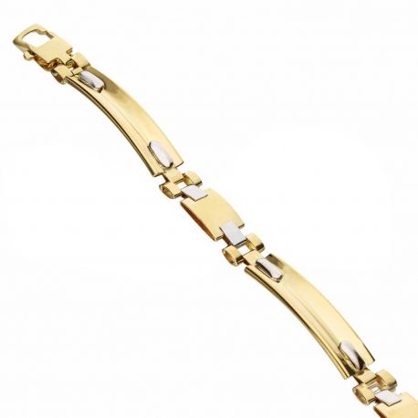 Pulsera para Hombre con Placa en Oro Amarillo y Blanco de 18 Quilates
