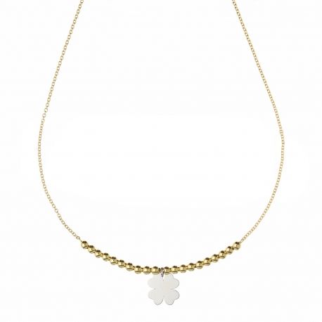 Огрлица од жутог и белог злата 18 кт 750/1000 са привеском детелине са четири листа