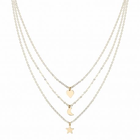 Colar de ouro amarelo 18K com pingentes para mulheres