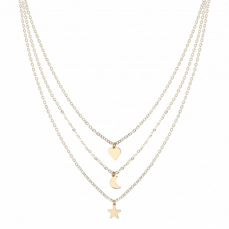 Yellow Gold 18k with Pendants Shiny Women Necklace