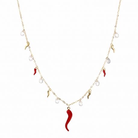 Colar de ouro amarelo 18K com chifres da sorte para mulheres